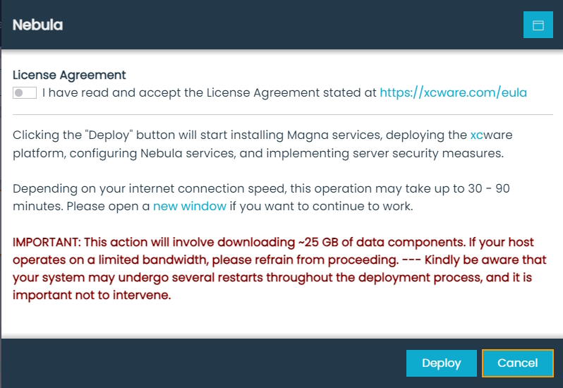 {NEBULA} Deploy Dialog