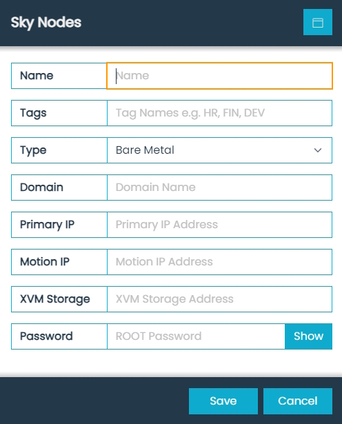 Register Sky Node Dialog