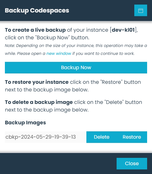 Backup Manager Dialog