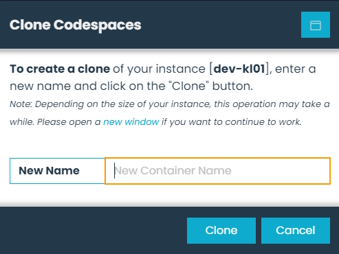 Clone Codespaces Dialog