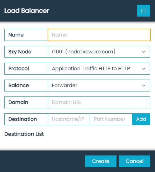 Load Balancer Dialog