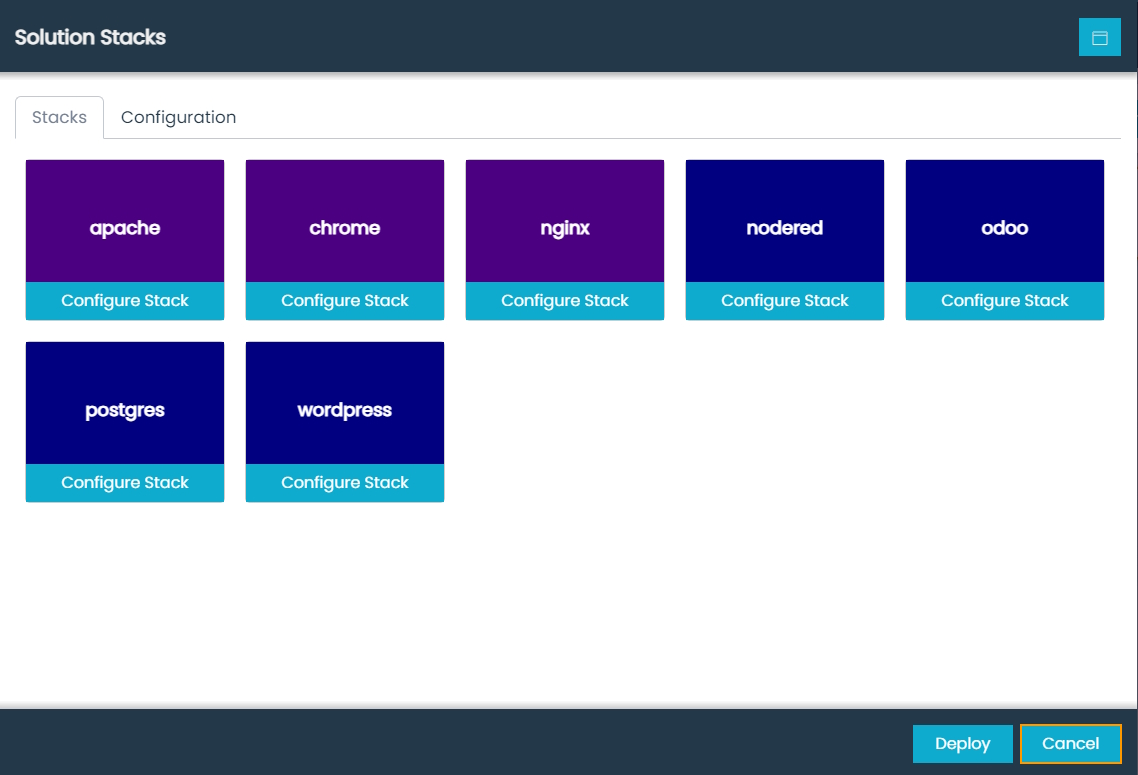 Magna-app Solution Stacks Dialog