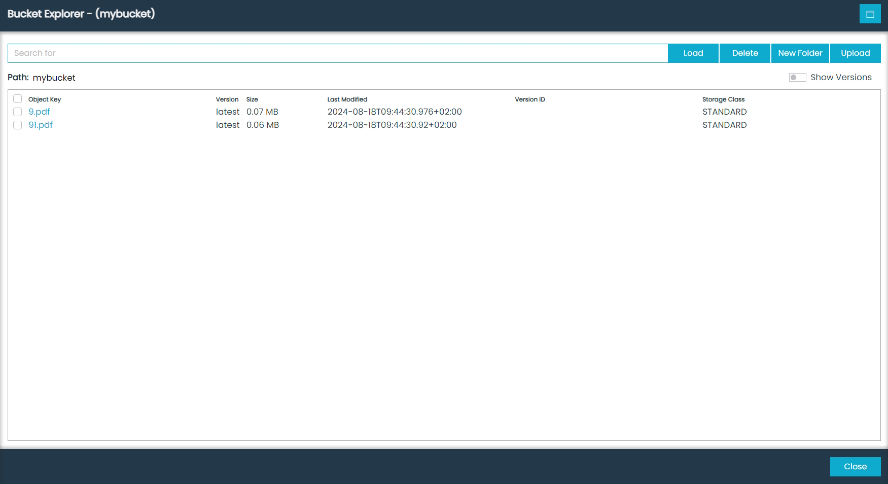 Bucket Explorer Dialog