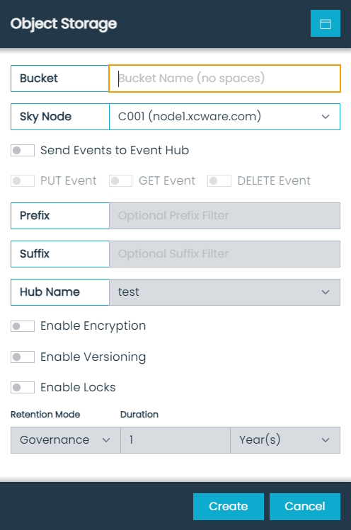 Object Storage Dialog