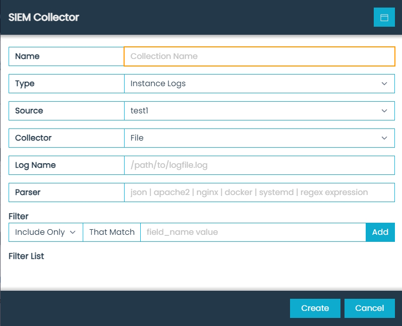 SIEM Collector Dialog