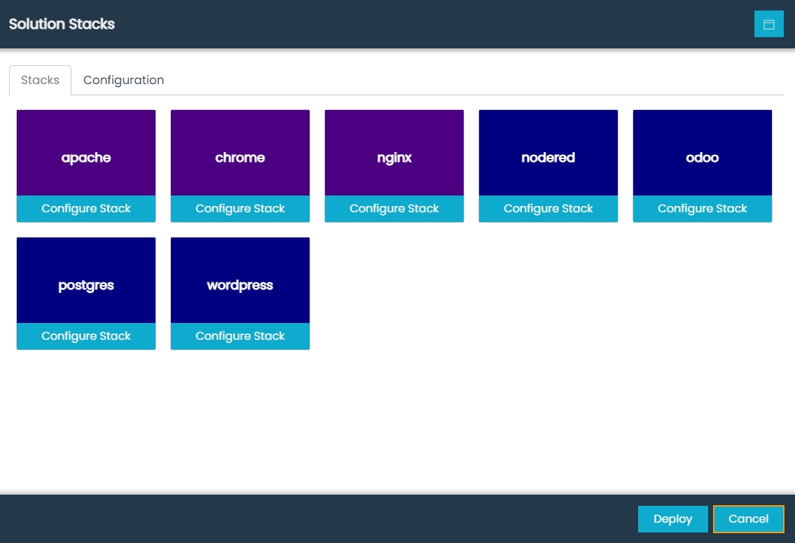 Solution Stacks Dialog